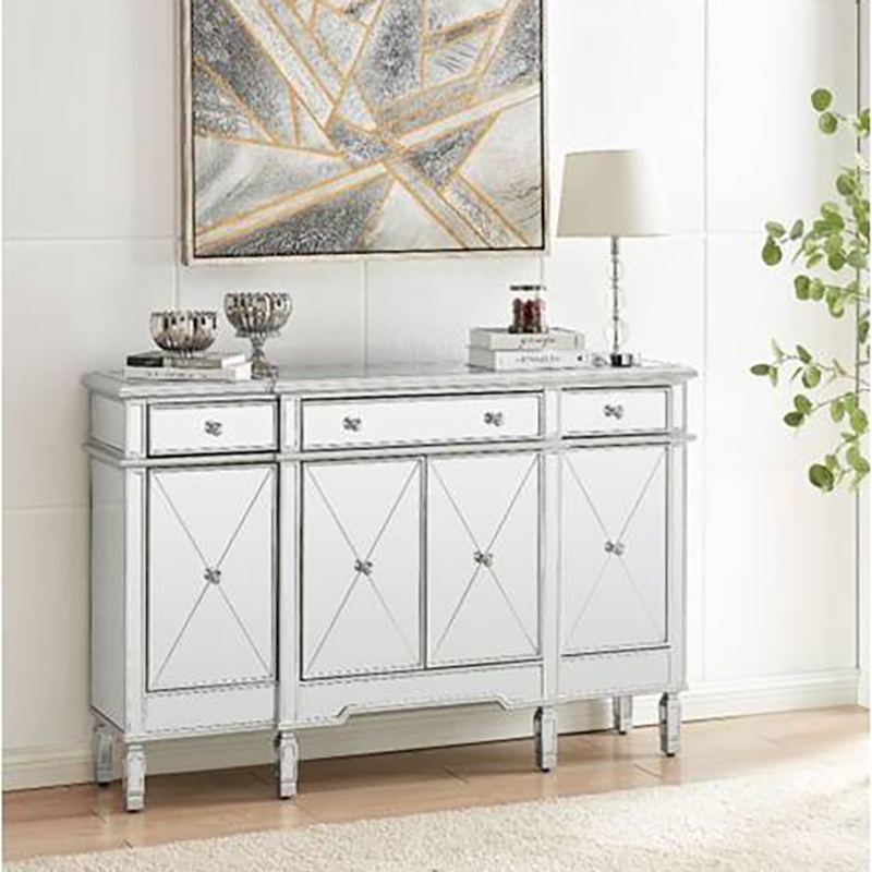 Mirrored Accent Cabinet MDF With 3 Drawers For Living Room